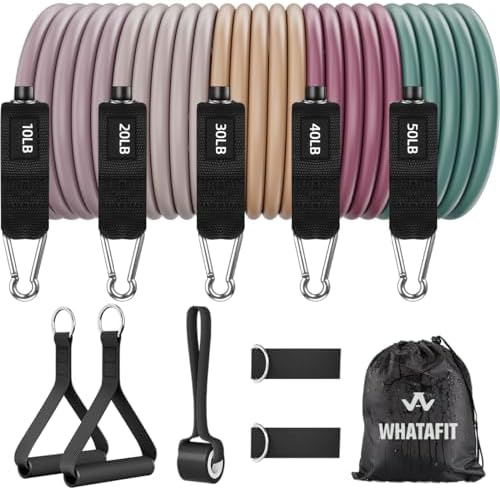 WHATAFIT Resistance Bands with Handles, 150 lb Exercise Bands Set