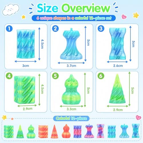 12Pcs Mini Spiral Cone Pyramid Fidget Toy, 3D Printed Impossible Cone Passthrough, Mini Vortex Thread Illusion Desk Deco, Anxiety & Stress Relief, Gift for Adults & Kids (Aurora Mix-12 PCS)