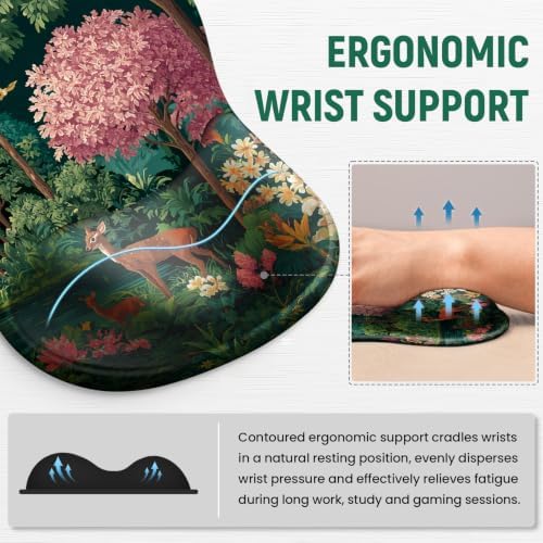 Ergonomic Mouse Pad with Wrist Rest, Gel Wrist Support, Forest