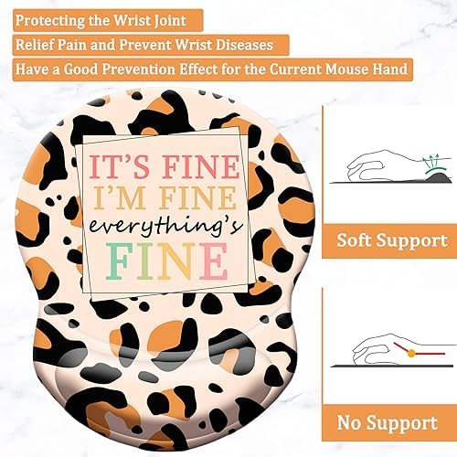 Ergonomic Wrist Support Mouse Pad - Comfortable Computer Mouse Pad with Non-Slip PU Base for Home Office Working Gaming (Everything's Fine)