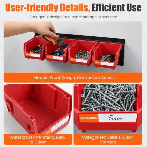 16pc Wall-Mounted Storage Organizer Set with Metal Rails Red