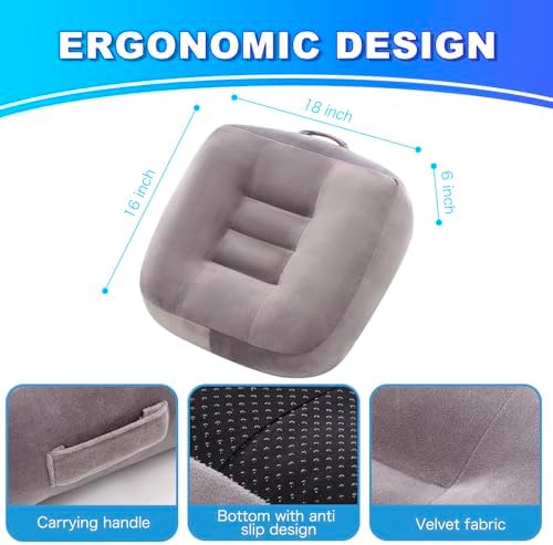 Extra Thick Seat Cushion, Large Chair Cushion Booster for Office Chair to Rise Height, Velvet Cover with Handle and Anti-Slip Bottom, PP Cotton Filling - Relieves Back Pain - 18"X16"X6" Grey