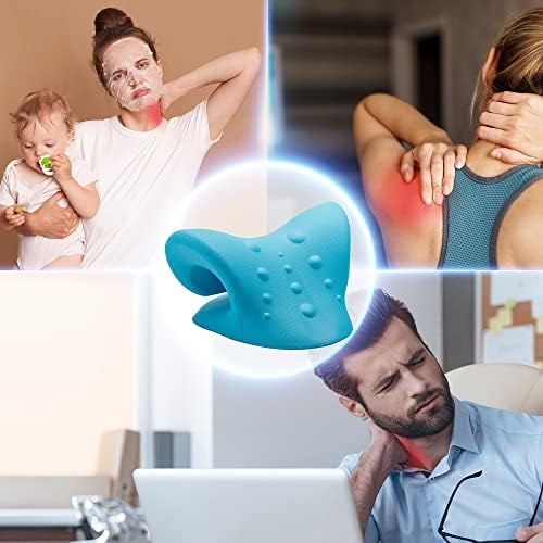 iBWYM Neck Stretcher Cervical Traction Device for Neck and Shoulder Pain Relief, Ergonomic Pillow, Dowager's Hump Corrector, Cervical Spine Alignment, Neck Curve and Posture Corrector (Light Blue)
