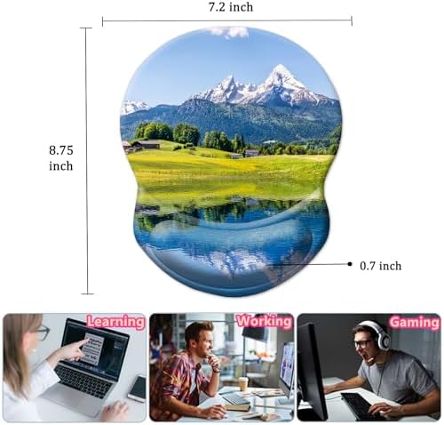 Ergonomic Mouse Pad with Support - Comfortable Wrist Rest, Non-Slip PU Base for Home Office, Studying, Gaming (Natural Landscape)