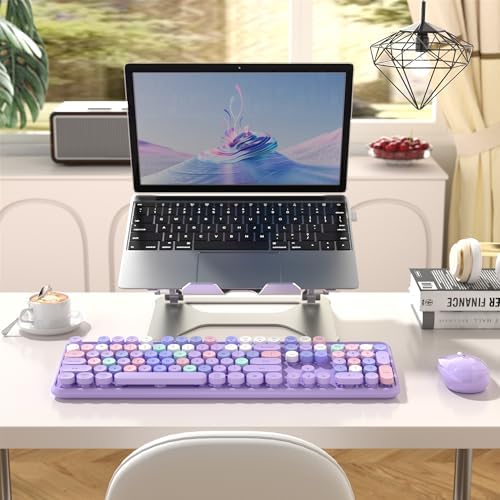 MPTOG Colorful Wireless Computer Keyboard and Mouse Combo (Purple-Colorful)