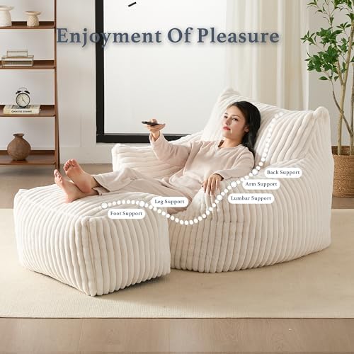 Gericco Oversized Bean Bag Chaise Lounge Chair with Ottoman for Adults