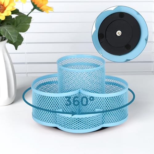 Topwey Sky Blue Rotating Pencil Holder for Desk Office