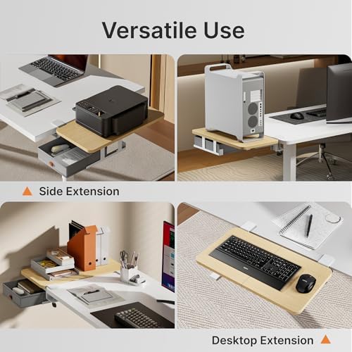 PEGZONE Desk Extender Tray, 24" x 12", with Storage Drawer, Medium, Wood