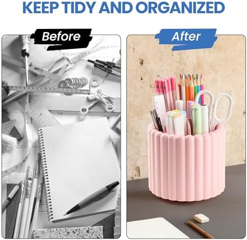 Desk Organizer, 360° Rotating Pen Holder for Desk, Pencil Cup with 7 Compartments Storage Box Caddy for Kids, Office, School, Home (White)