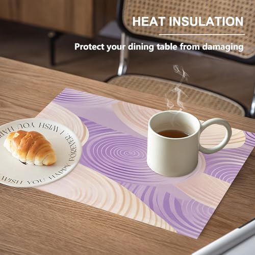Abstract Art Pastel Hues Linen Placemats, Purple Soft and Modern Pattern Table Mats for Table Washable Heat Insulation Thick Dining Mat, Indoor/Outdoor 12X18 in 4 Pcs