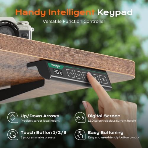 Huuger 71 x 30 Large Electric Standing Desk, Height Adjustable Computer Desk, 29.5" Deep Desktop, Stand up Gaming Office Table with 2 Hooks, 3 Preset Heights, for Home Office, Rustic Brown