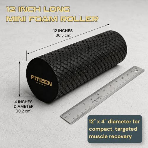 Foam Roller for Muscle Massage, Stiff Back Pain Relief, Physical Therapy, Deep Tissue, Exercise Equipment for Home Gym, Stress, Yoga, Pilates for the Fit Citizen (Black, Mini 12 x 4 Inches)