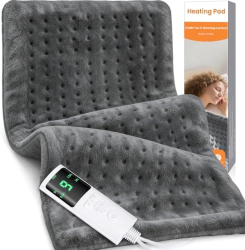 Heating Pad for Back Pain, 17"x33" Electric Heat Pad with 9 Heat Levels & 4 Auto-Off Timers, Portable Heating Pad for Period Cramps, Shoulder, Neck, Machine Washable, Gifts for Women Men, Grey