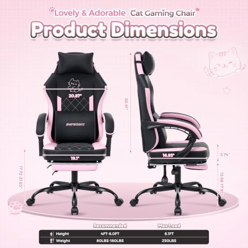 Cute Gaming Chair, Ergonomic Computer Gamer Chair, Black and Pink