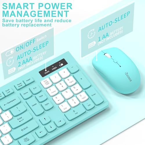Wireless Keyboard and Mouse Combo Silent for Office and Home(Tifany Blue-B)