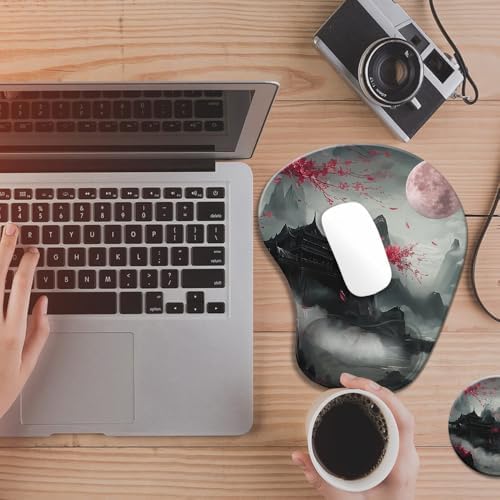 Ergonomic Mouse Pad with Wrist Rest,Comfortable Computer Gel Mouse Pad Wrist Support for Laptop,Pain Relief Mousepad with Non-Slip PU Base Cherry Blossom