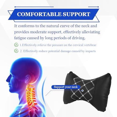 Wuyaoyao 2PCS Car Neck Pillow, Soft Breathable Headrest Pillow for Cars, Comfortable Auto Seat Neck Support Pillows, Vehicle Head Rest Cushion for Driving Fatigue Relief, Car Accessories (Black+White)