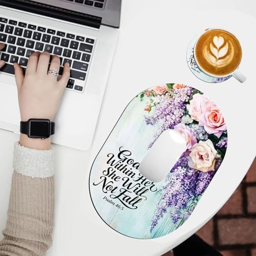 Small Mouse pad, Portable, Waterproof Non-Slip Rubber Bottom, Suitable for Wireless Mouse, Laptop Keyboard Tray for Both Men and Women, Office Travel 7.1x10.6in，Floral Psalm 46:5