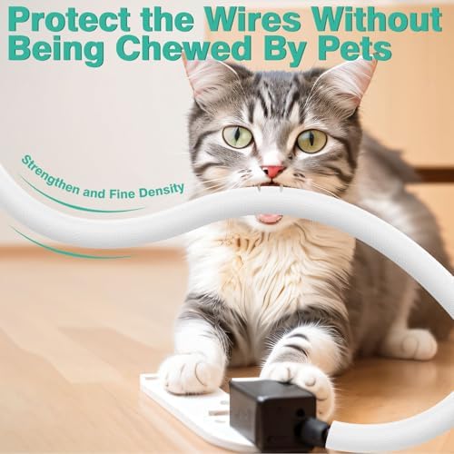 UOMTFAI Dog and Cat Cord Protector 10ft - 1/2inch, Flexible Cable Sleeve for Easy Cord Management, Protects Cables from Pets Chewing, Ideal for USB, Power, Audio and Video Cords - White