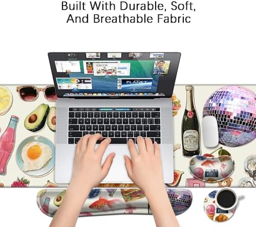 MIBITRI Keyboard Mouse Pad Set, Extended Gaming Mouse Pad+Ergonomics Keyboard Wrist Rest Support, Memory Foam, Easy Typing Pain Relief, 4Pcs XXL Ultra Thick Desk Mat, Collage Lovely
