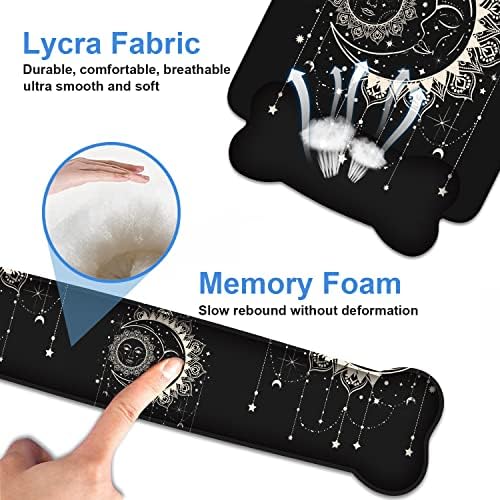 Wrist Rest Support Ergonomic Gel Mouse Pad and Memory Foam Keyboard Set, Non-Slip Rubber PU Base for Home Office Working Studying Easy Typing & Pain Relief, Celestial Theme Sun with Crescent Moon