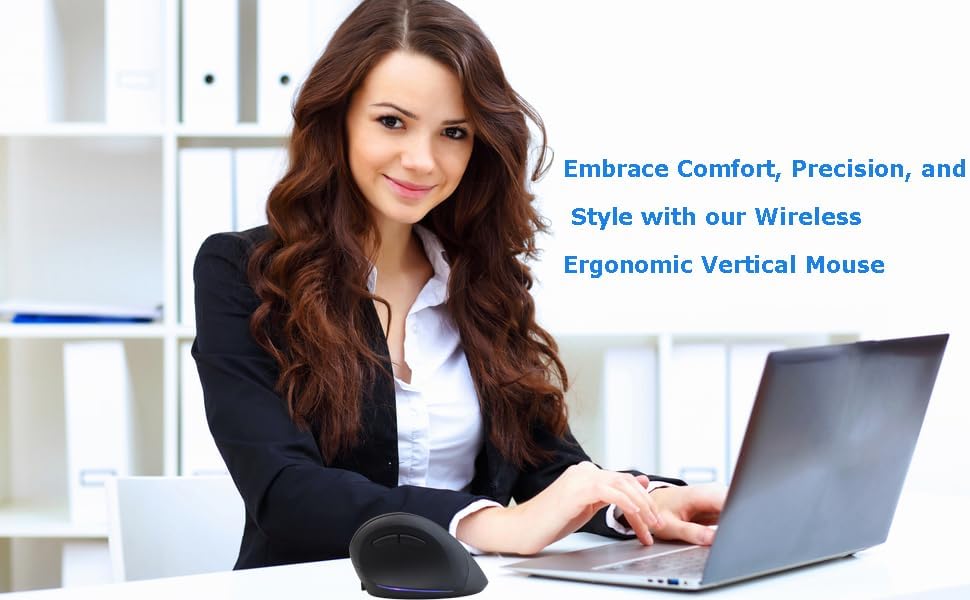 Wireless Mouse Ergonomic Vertical Mouse for Large Hands Rechargeable Big Quiet Silent Ergo Blue LED Light 3600DPI Carpal Tunnel Comfortable Cordless Mice for PC Laptop Computer Macbook Office Gift