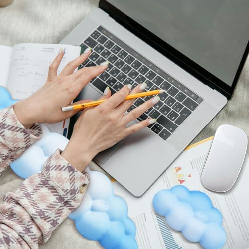 2 PCS Keyboard Cloud Wrist Rest, Memory Foam Keyboard Palm Rest with Non-Slip Base Ergonomic Keyboard Wrist for Pain Relief, Soft Wrist Rest for Office, Computer, Laptop, Gaming Office (Blue)