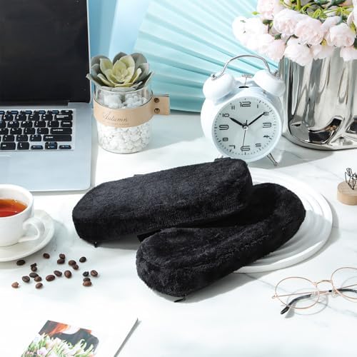 Threlaco 2 Pcs Office Chair Armrest Pads Soft Foam Office Chair Arm Covers Fluffy Flannel Gaming Armchair Armrest Cushion for Elbows and Forearms Support Pressure Relief(Black)