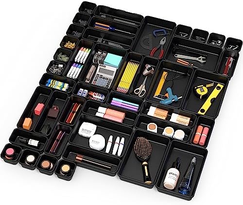 Simple Houseware Interlocking Desk Drawer Bins Organizer, 42 Packs, Black