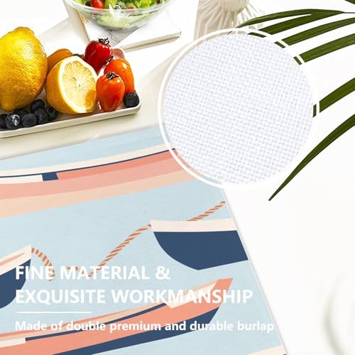 Nautical Small Boats Linen Placemats, Seaside Marine Table Mats for Table Washable Heat Insulation Thick Dining Mat, Indoor/Outdoor 12X18 in 8 Pcs