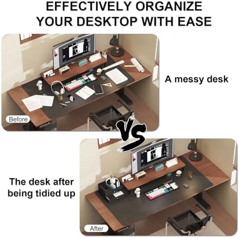 Bamboo Desk Organizer with Drawers,Wooden Desktop Storage(2 Drawers, Black)