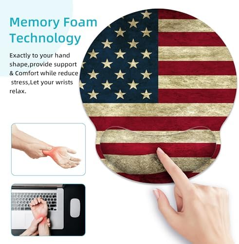 American Flag Ergonomic Mouse Pad with Wrist Rest for Desk Work Office