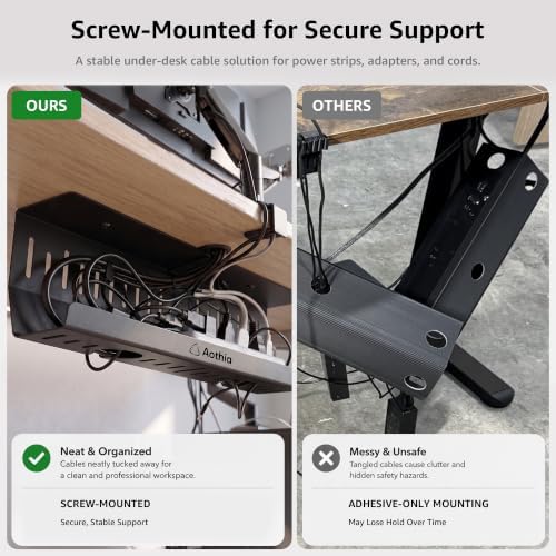 Aothia Under Desk Cable Management Tray, 2 Pack, 16.5 in, Metal, Black