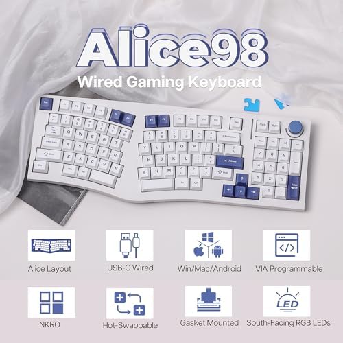 MechLands Feker Alice98 Ergonomic 98 Keys Custom Mechanical Keyboard with KiiBoom x Maorbeng Meow Meow Squad Keycaps Set