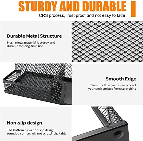 Moonlik Mesh Pen Holder Desk Organizer Set, Pencil Storage Holder with 3 Compartments, Office School Home Desktop Supplies, Desk Accessories for Paper Clip, Sticky Notes(2pack, Black)