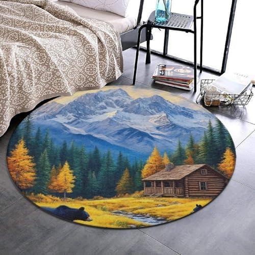 Fashion Round Area Rug Large Non Slip Carpet, Thanksgiving Black Bears Unisex Home Decor Mat