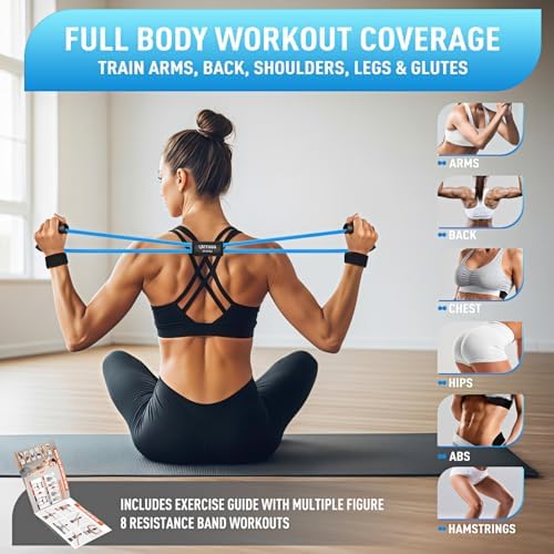Figure 8 Resistance Bands for Arm, Back – 3-Level Latex Heavy Exercise Bands with Handles for Strength Training, Full Body Workout, Physical Therapy, Pilates, Yoga, Home Gym Equipment for Women