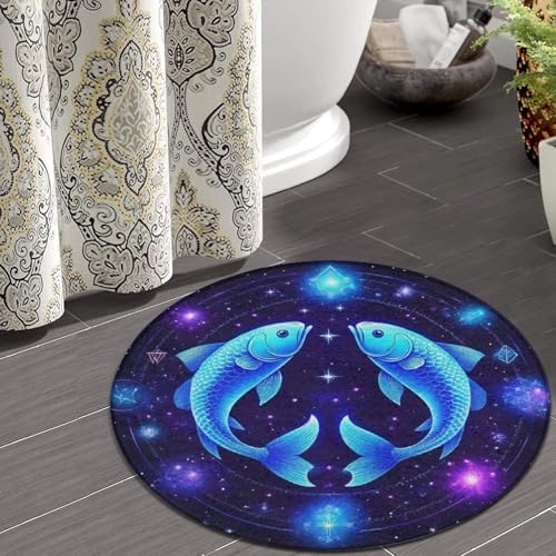 Large Home Decor Mat, Soft Round Yoga Carpet, Non Slip Machine Washable Kitchen Office Circle Rug Astrology