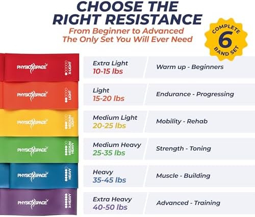 Resistance Bands for Working Out – Set of 6 Loop Exercise Bands for Legs Glutes and Core – Natural Latex Booty Band Designed by a Physical Therapist for Men and Women