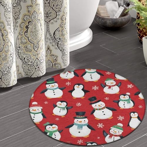 Circular Rugs Large Modern Round Area Rug Fashion Decor Mat for Home Office Christmas Cute Penguin Snowman Red