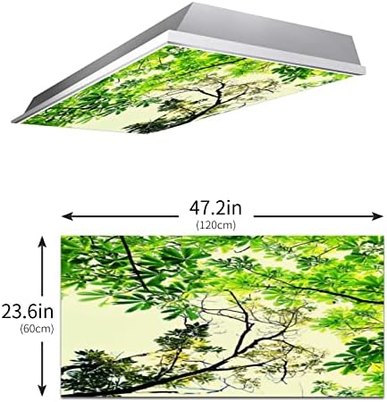 Fluorescent Light Cover Decorative Ceiling Light Filters,Branch Leaves Pattern,for Classroom Office Hospitals Home Ceiling Decorative,2ft x 4ft,Green