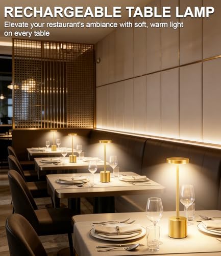 Swinerton Cordless Table Lamp Set of 2, Gold 5000mAh Rechargeable Battery Operated Lamps, Wireless 3 Color Dimmable Touch Lamp Table Light for Restaurant Dining Patio Outdoor, Home Decor