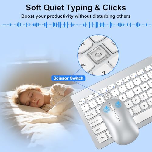 Ergonomic Ultra Slim Wireless Keyboard and Mouse Combo,2.4G Lag-Free,Silver