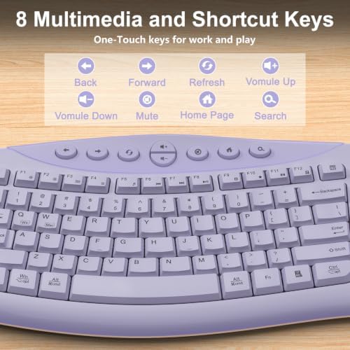 Wireless Keyboard and Mouse Combo, Quiet Ergonomic Curved Keys(Purple-A)