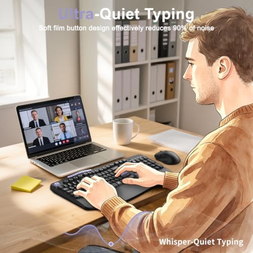Wireless Keyboard and Mouse Combo, 2.4G Ergonomic Wave Keys(Purple)