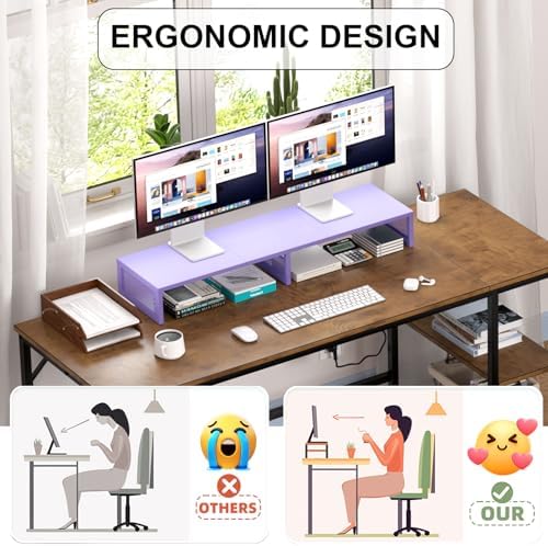 Dual Computer Monitor Stand Riser, Desk Organizers and Accessories, Printer & TV Stand, Desk Shelf, Office Desk Accessories & Desktop Workspace Organizer for Office Supplies, Purple