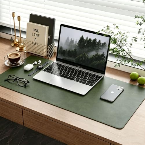 Distressed Leather Desk Mat - Non-Slip PU Leather Desk Pad Protector - Large Waterproof Mouse Pad Computer Keyboard Desk Mat Desk Accessories for Office & Home (Forest Green, 23.6"x15.7")