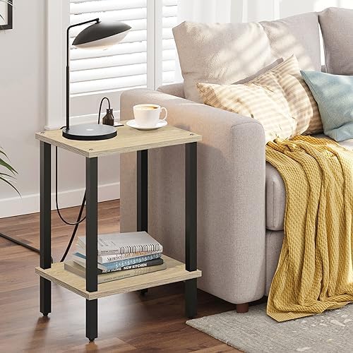 TUTOTAK End Table with Charging Station, Side Table Set of 2, Nightstand