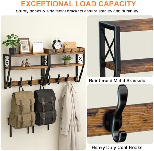 Upgraded 3-Tier Large Coat Rack Wall Mount with Shelf