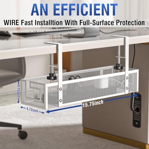 Under Desk Cable Management Tray, 15.75" No Drill Cable Management White,